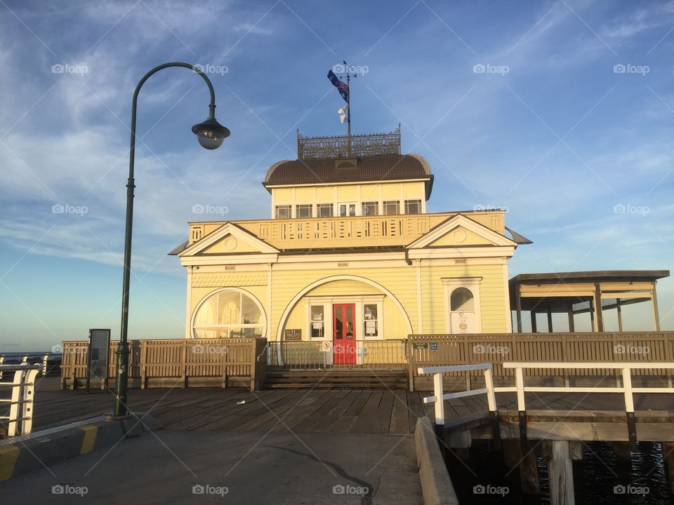 The kiosk at the end of the St.Kilda Pier in the early morning 