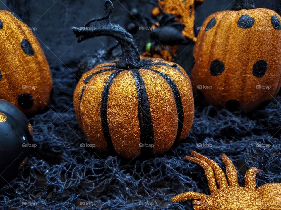 Halloween glitter orange and black pumpkin decorations