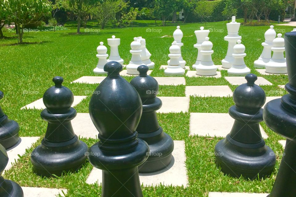 Giant chess set on lawn