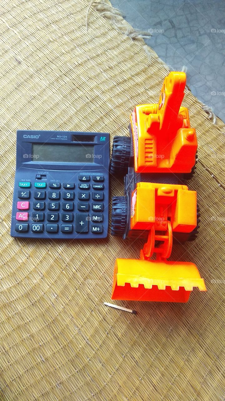 Toy car and Calculator