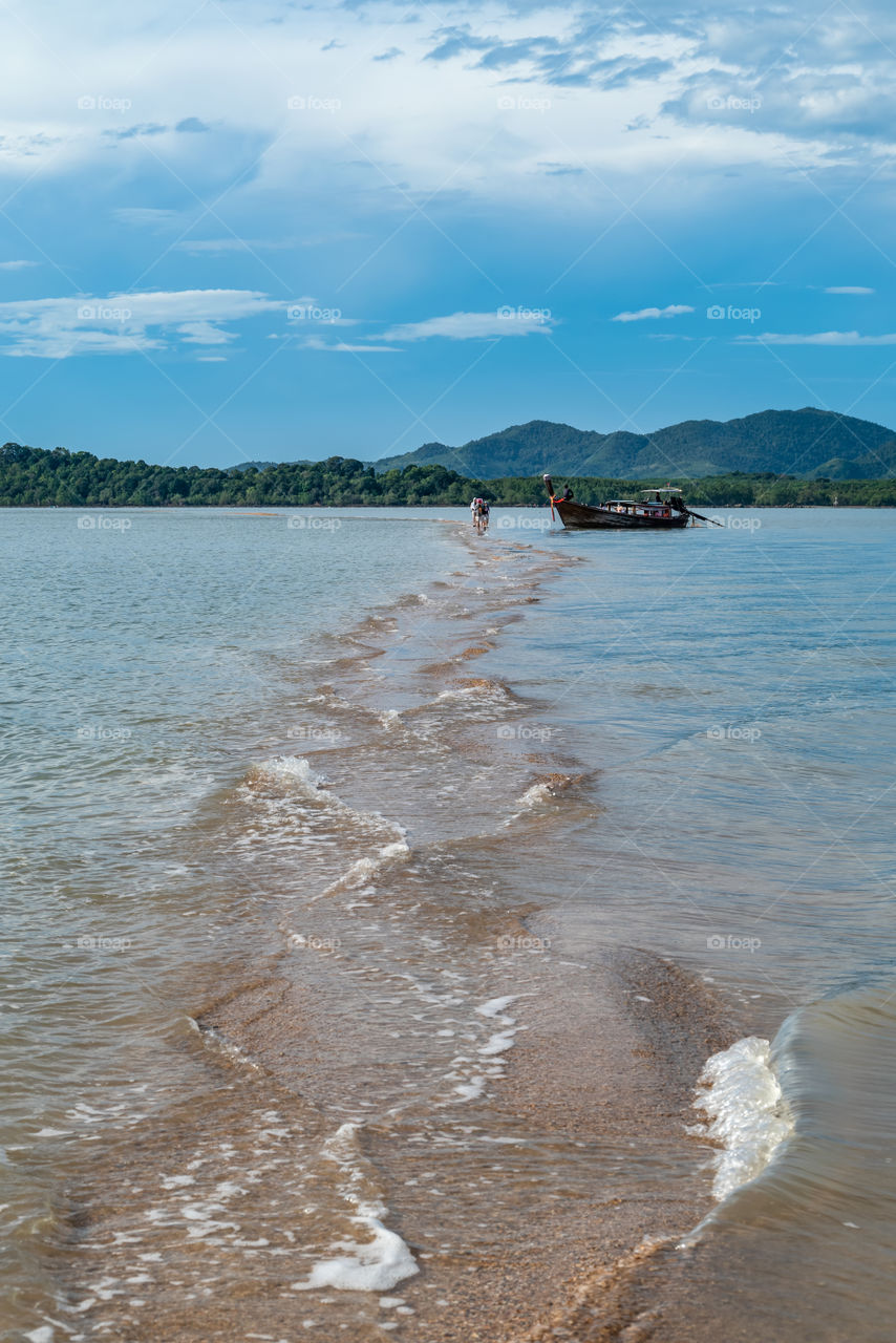 Beautiful unseen scene of long pier in sea at Thailand