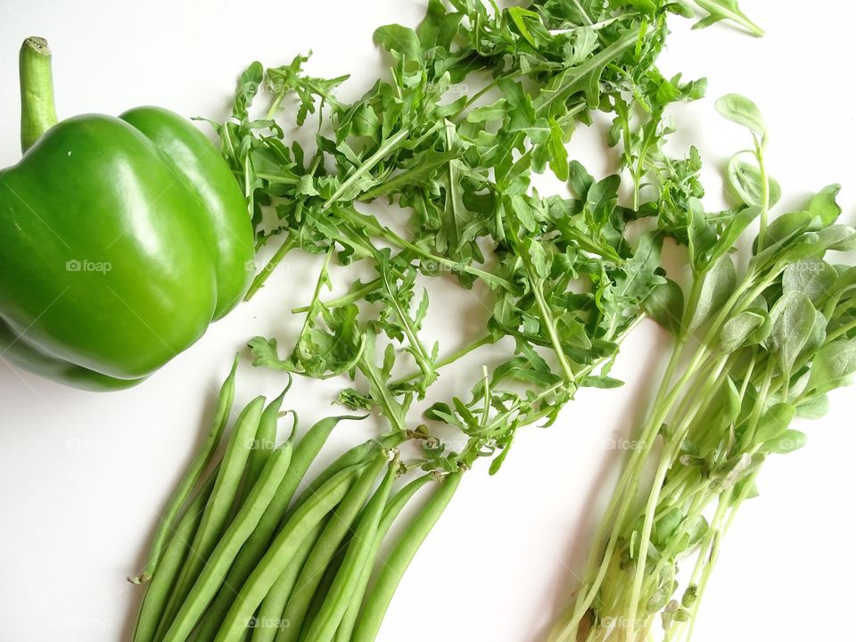 Bell pepper, argula and green beans