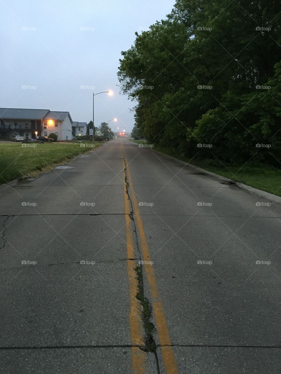 In the middle of the road