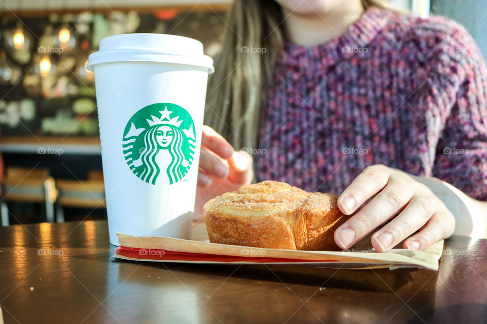 Starbucks Latte and Breakfast Bun