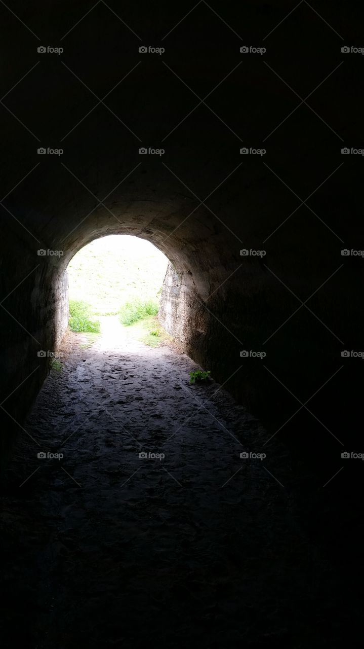 walk towards the light.... inside view of one of the tunnels at Fort Pickens