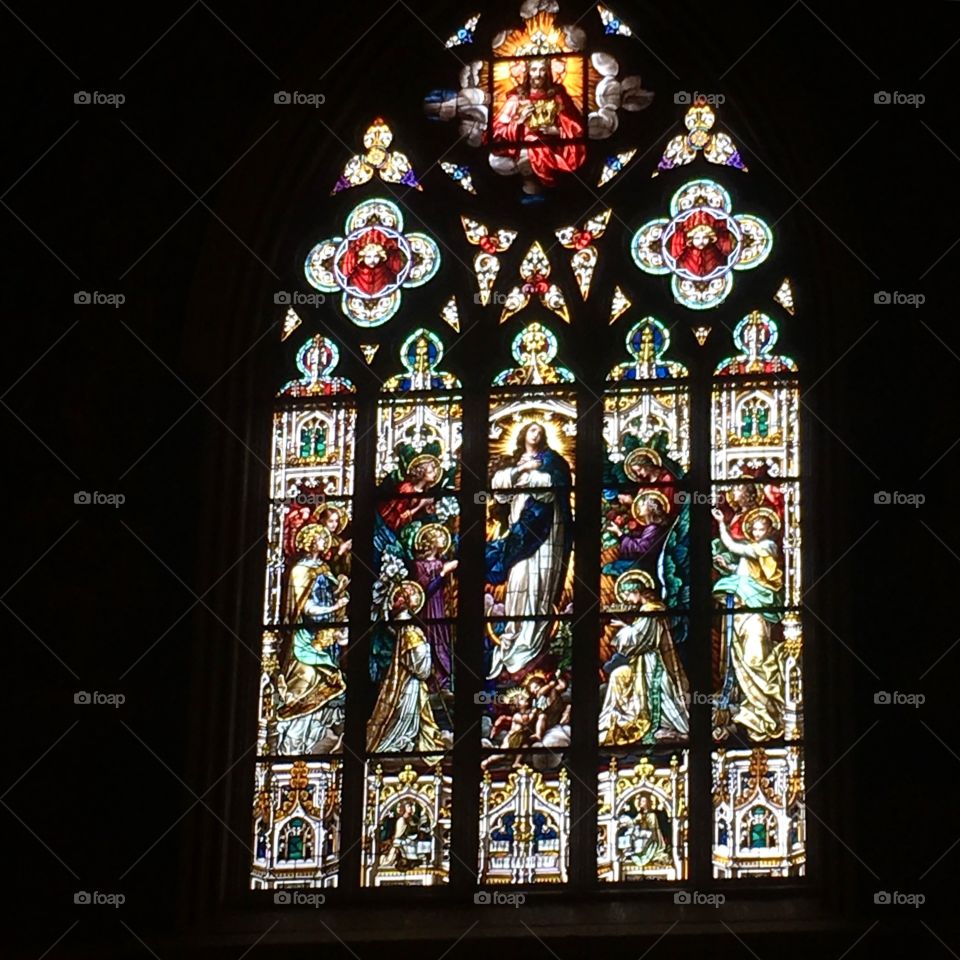 gothic stain glass church window