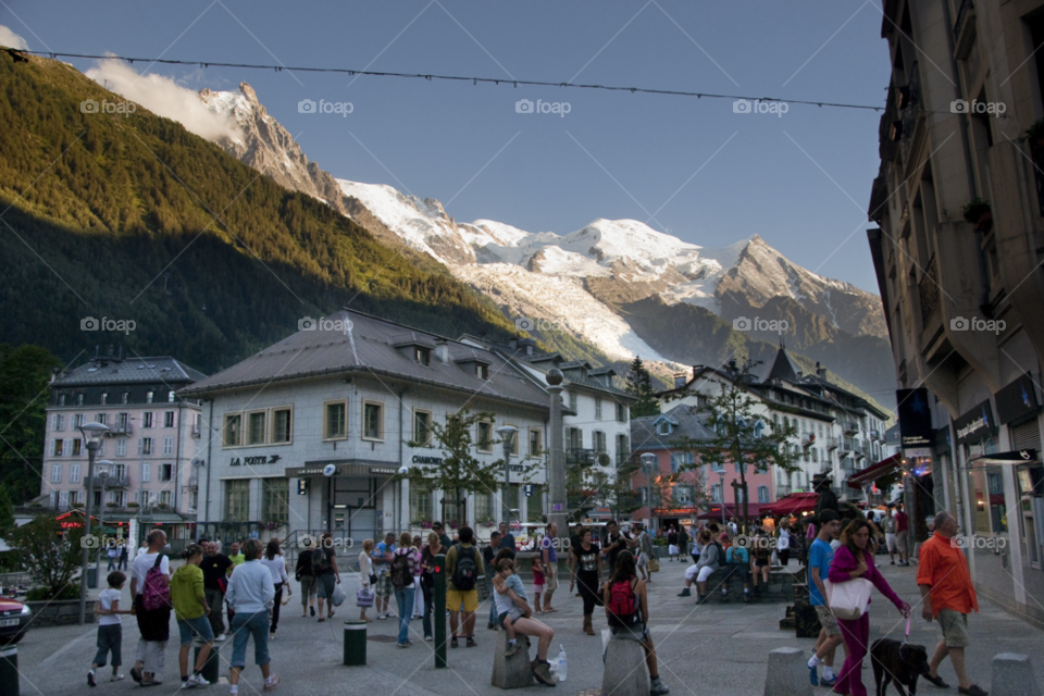 mont blanc chamonix france people buildings town by bobmanley