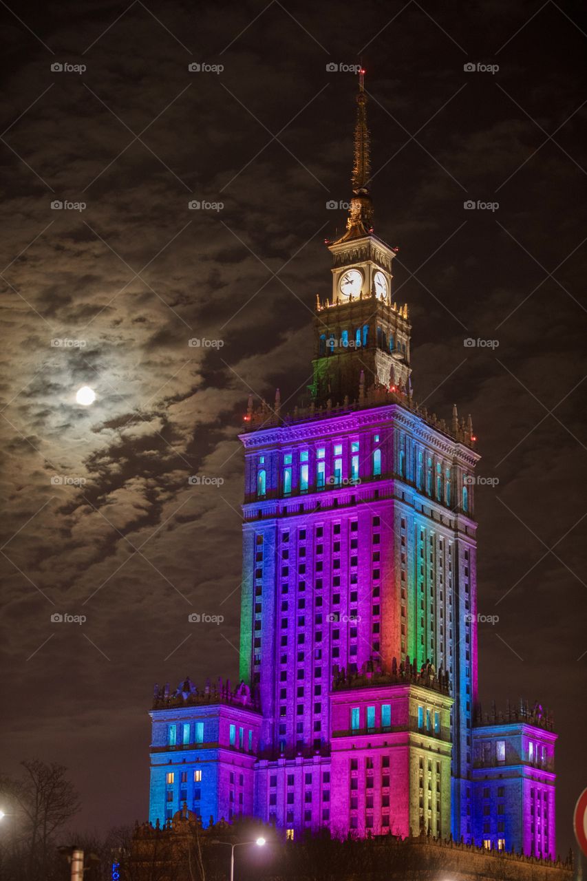 My neighborhood is the center of Warsaw, a Poland city. Traditionally, on the first day of spring, until recently, the tallest building of the city, a relic of the past of the PRL, was dressed in a rainbow of colors, the most visible sign of spring.