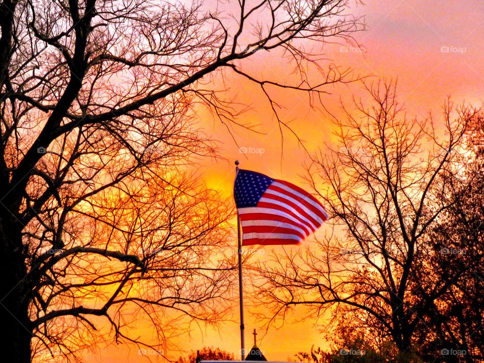 Beautiful sky and the flag. 