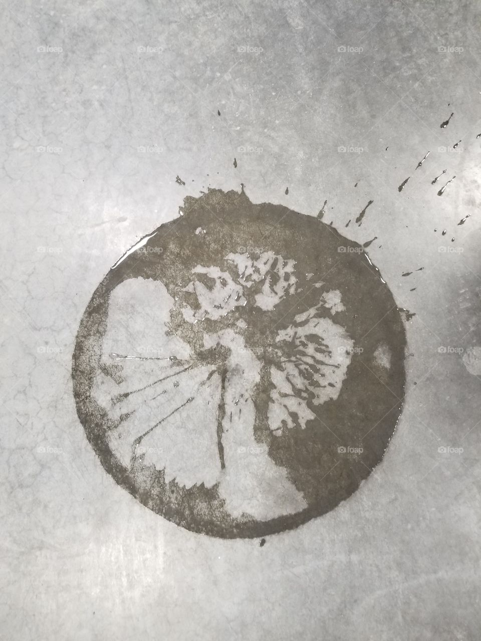 watermark left behind from a keg. is it a tree? a guy? or a crazy deer?