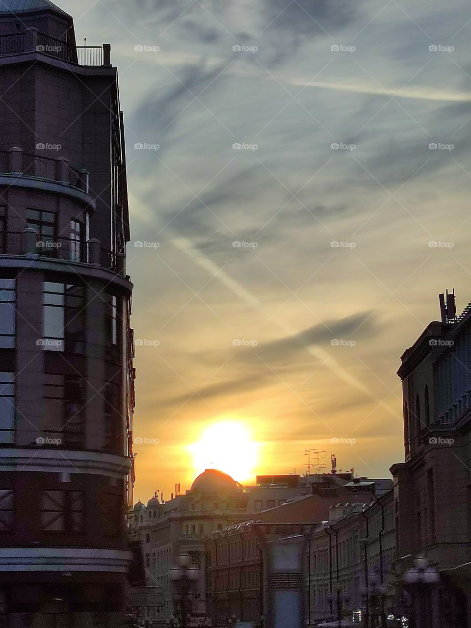 Moscow, Arbat Street.  Sunset.  Cloud geometry