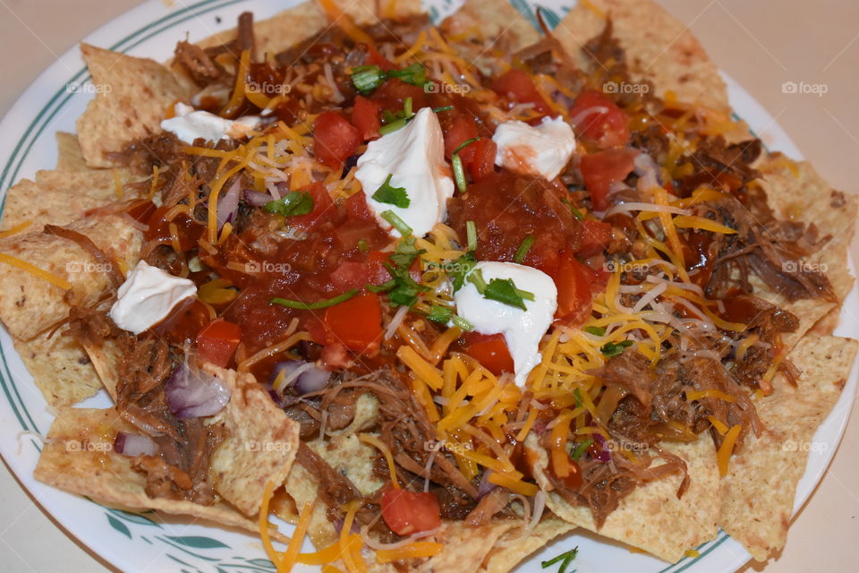 pulled pork nachos ready for lunch.