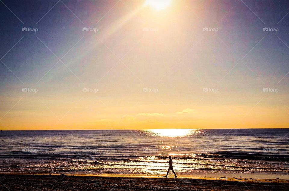 Sunset, Dawn, Sun, Water, Beach