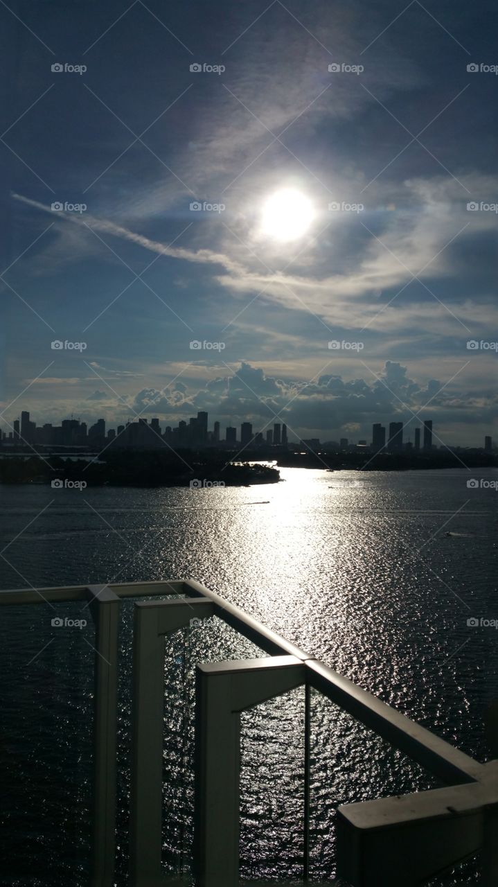 Miami..sun radiating down on water
