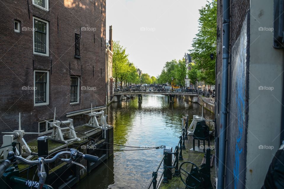 Overlooking the canal in Amsterdam city