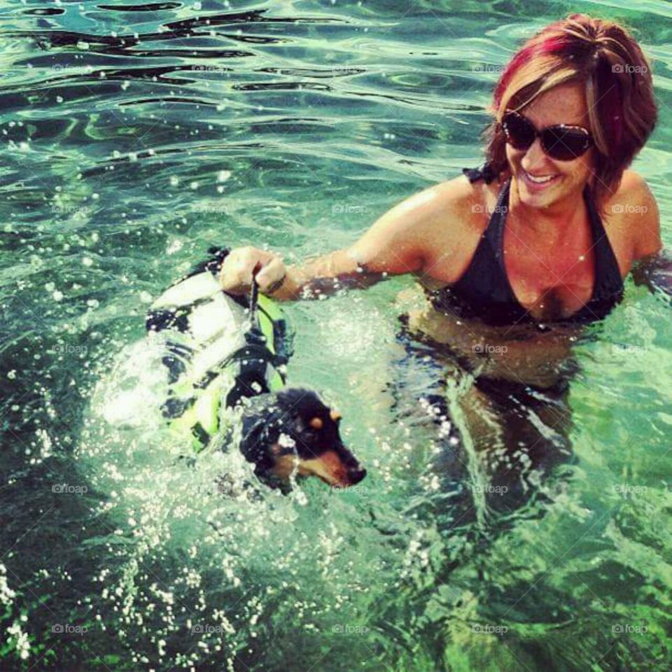 Louie's first swim