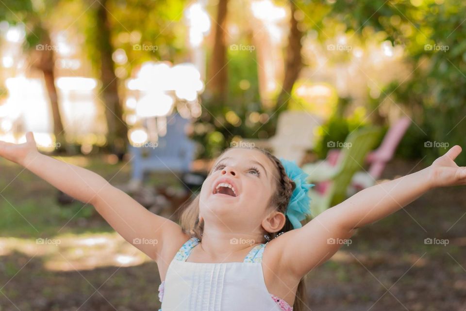 Happy child. Child looking at sky