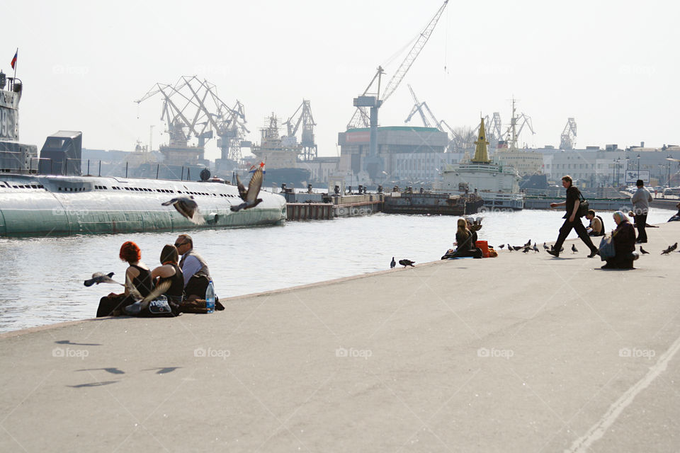 People and submarine 