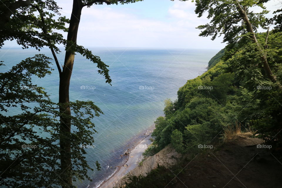 Chalk cliffs on the island of Rügen in the Jasmund National Park with a view to the Baltic Sea