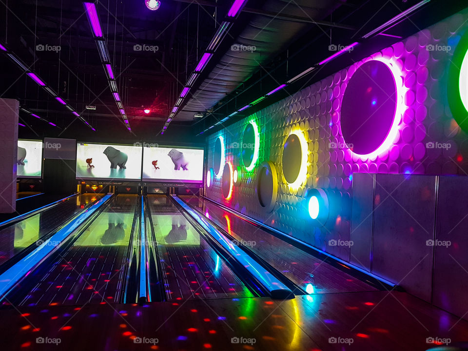 bowling with some nice bright and colorful lights