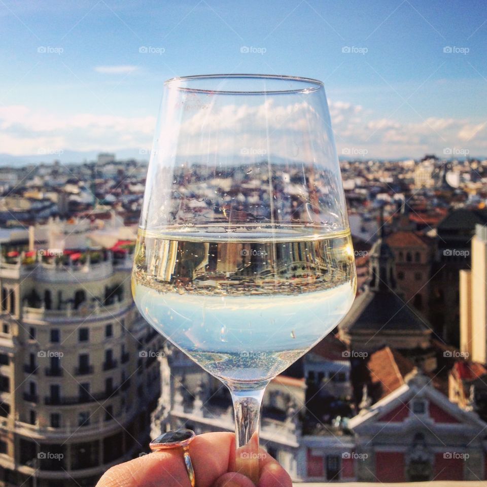 Glass of wine over Madrid 