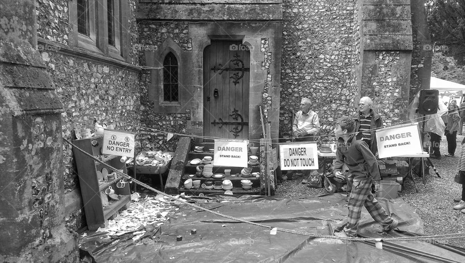 plate smashing. Church fete at kingsclere Berkshire