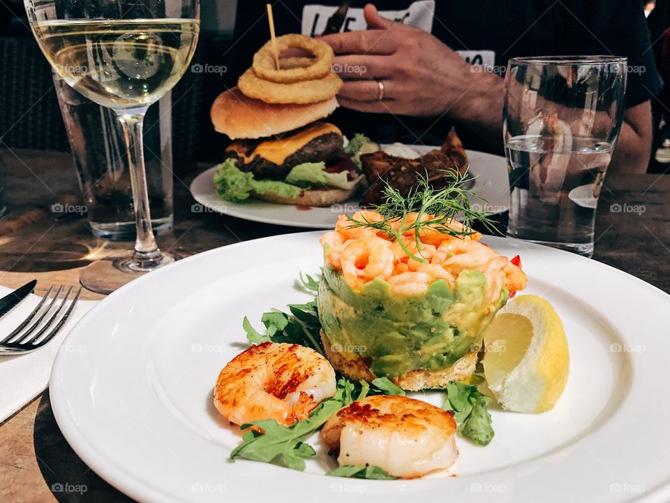 Avocado and shrimp lunch