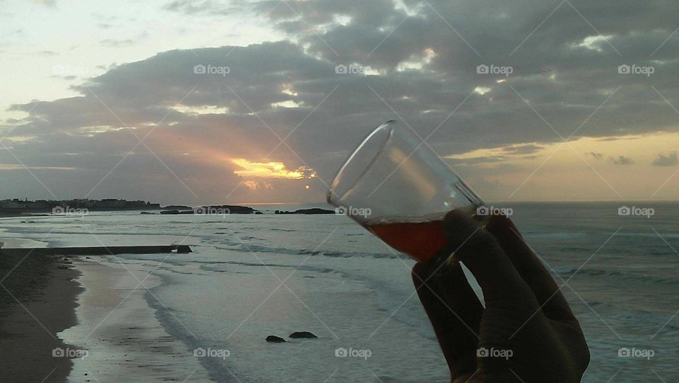 beautiful cup of tea embracing splendid sunset