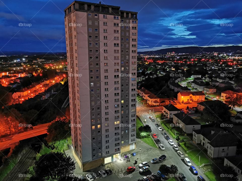 Tower building, night view.