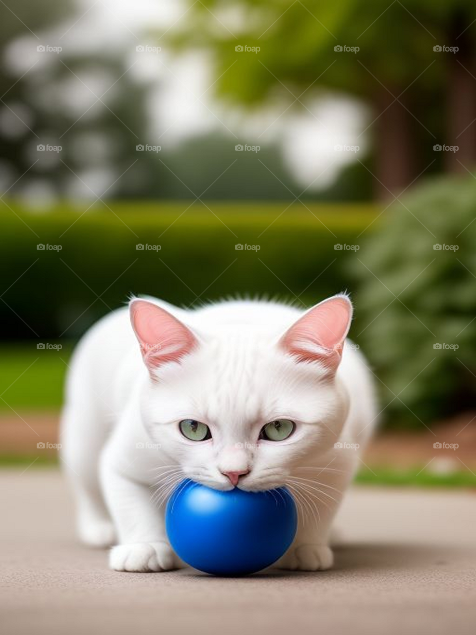 Beautiful white cat playing with ball