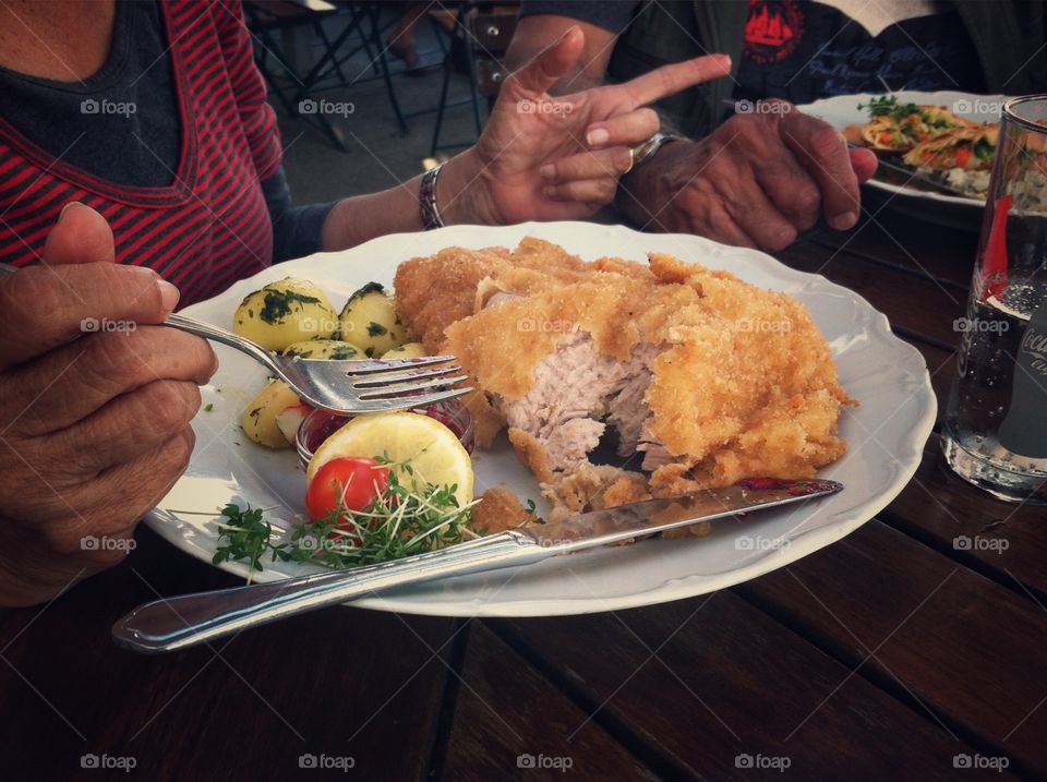 Enjoying a nice, quiet, dinner in Salzburg, Austria during vacation 