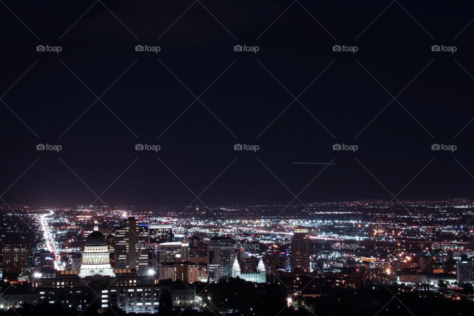 Long exposure night photography of the Salt Lake City valley