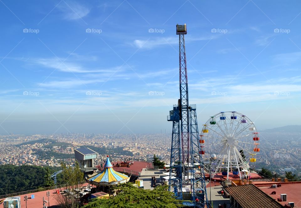 View of the amusement park and city of Barcelona