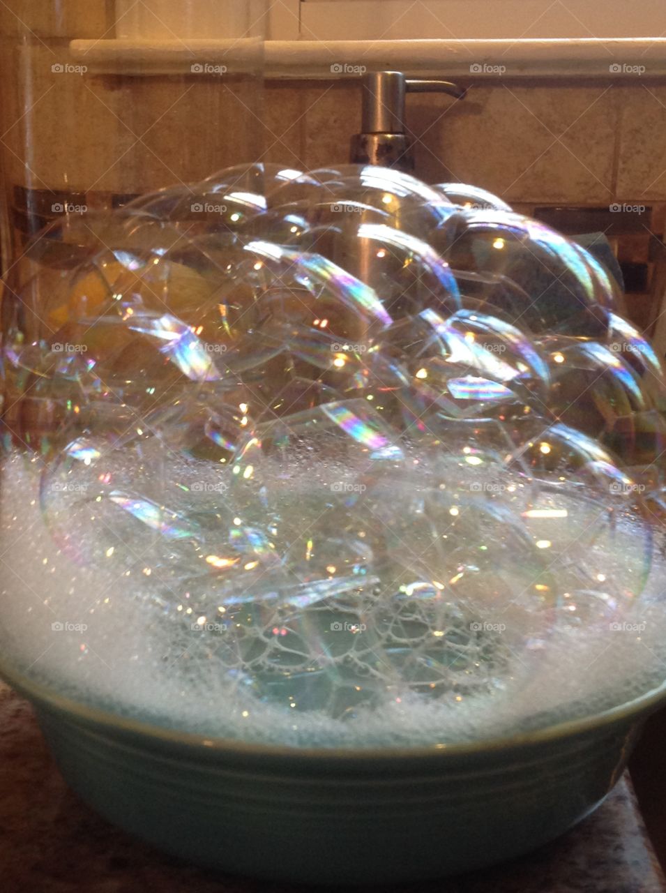 Bubbles flowing out of a bowl.