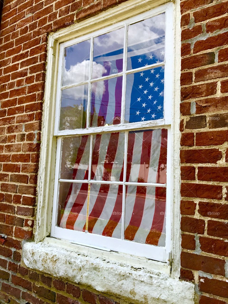 American Flag inside Window