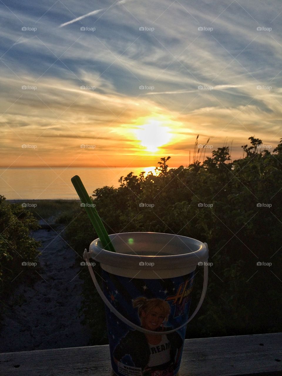 Bucket in sunset