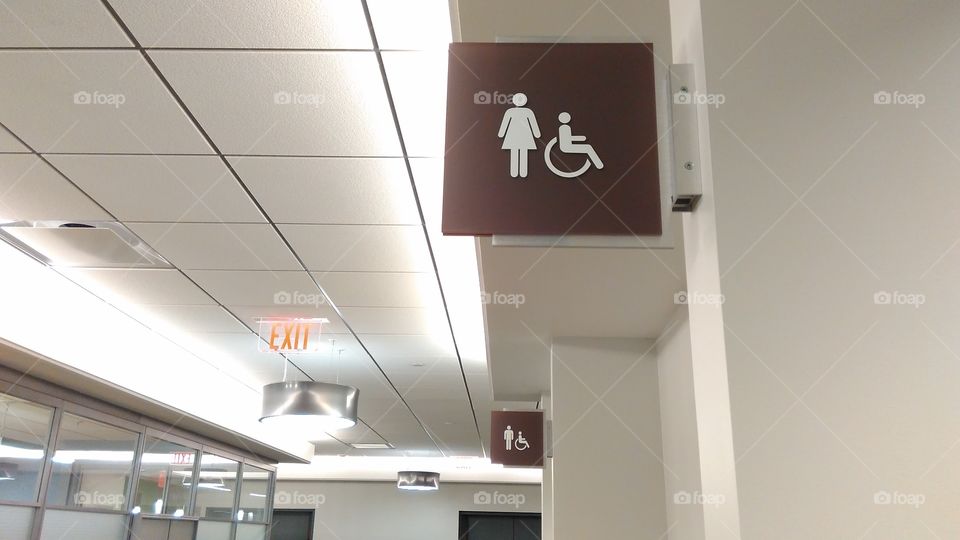 Sign board, ladies rest room, ladies toilets, wash area