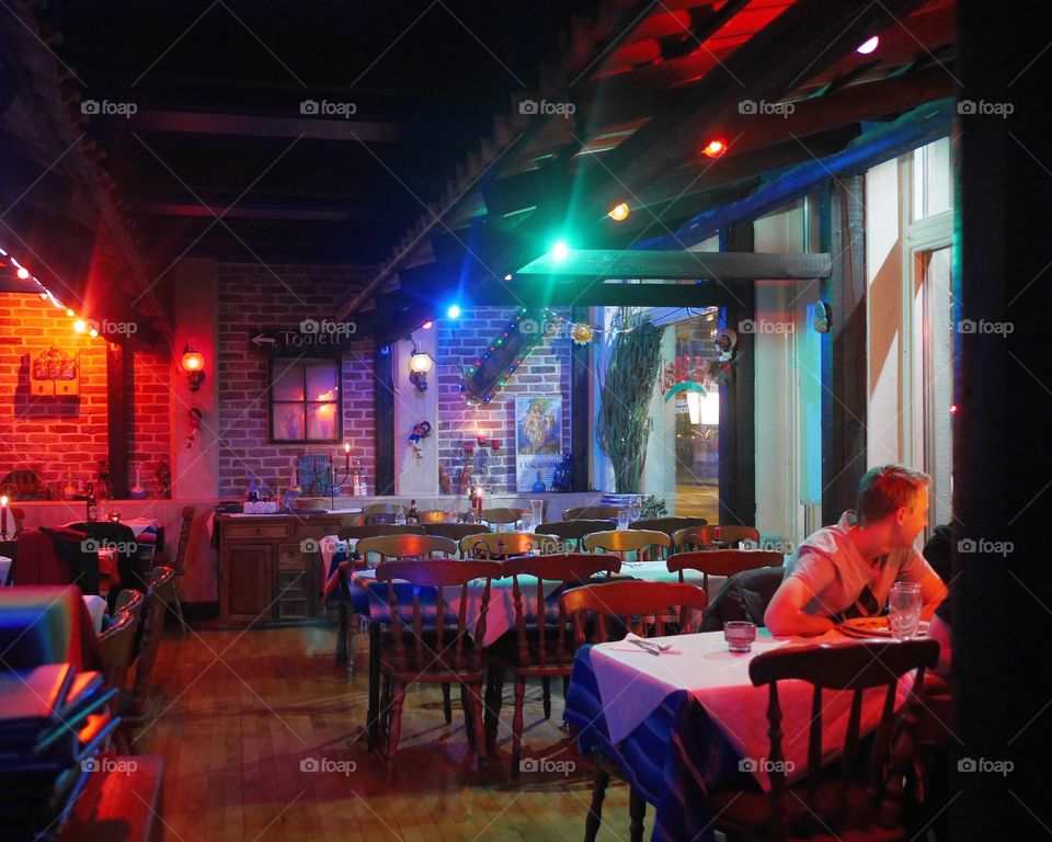 Restaurant interior at night