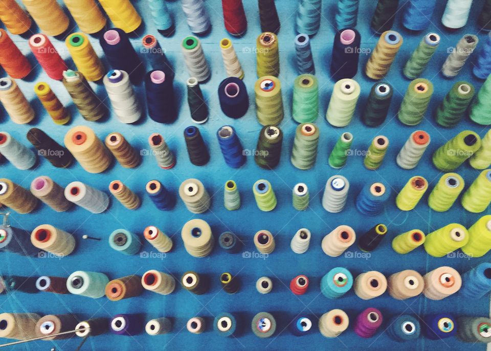 Multicolored threads in atelier