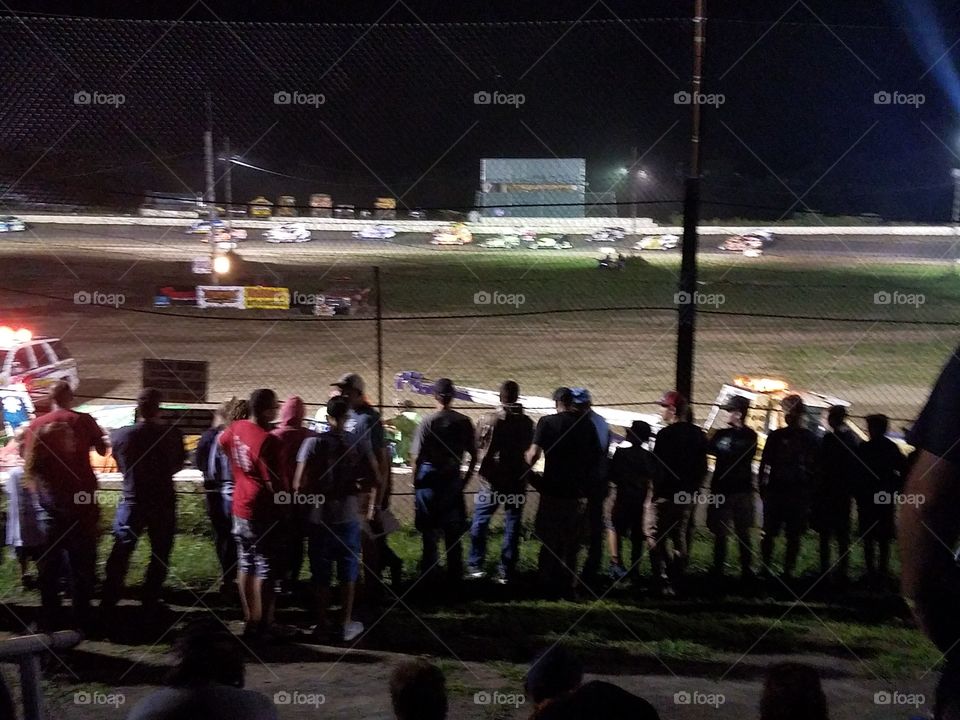 race track, modified, dirt track, race fans, crash