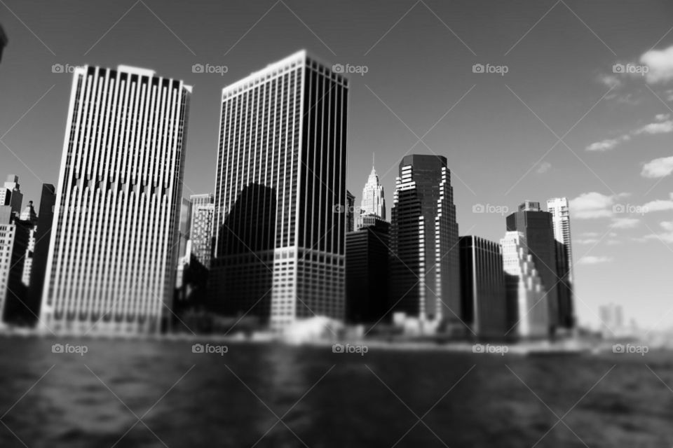 Monochromatic New York City Skyline, New York City Buildings, Black And White Cityscape, Skyscrapers On The Water, Blurred Vision, From The Water 