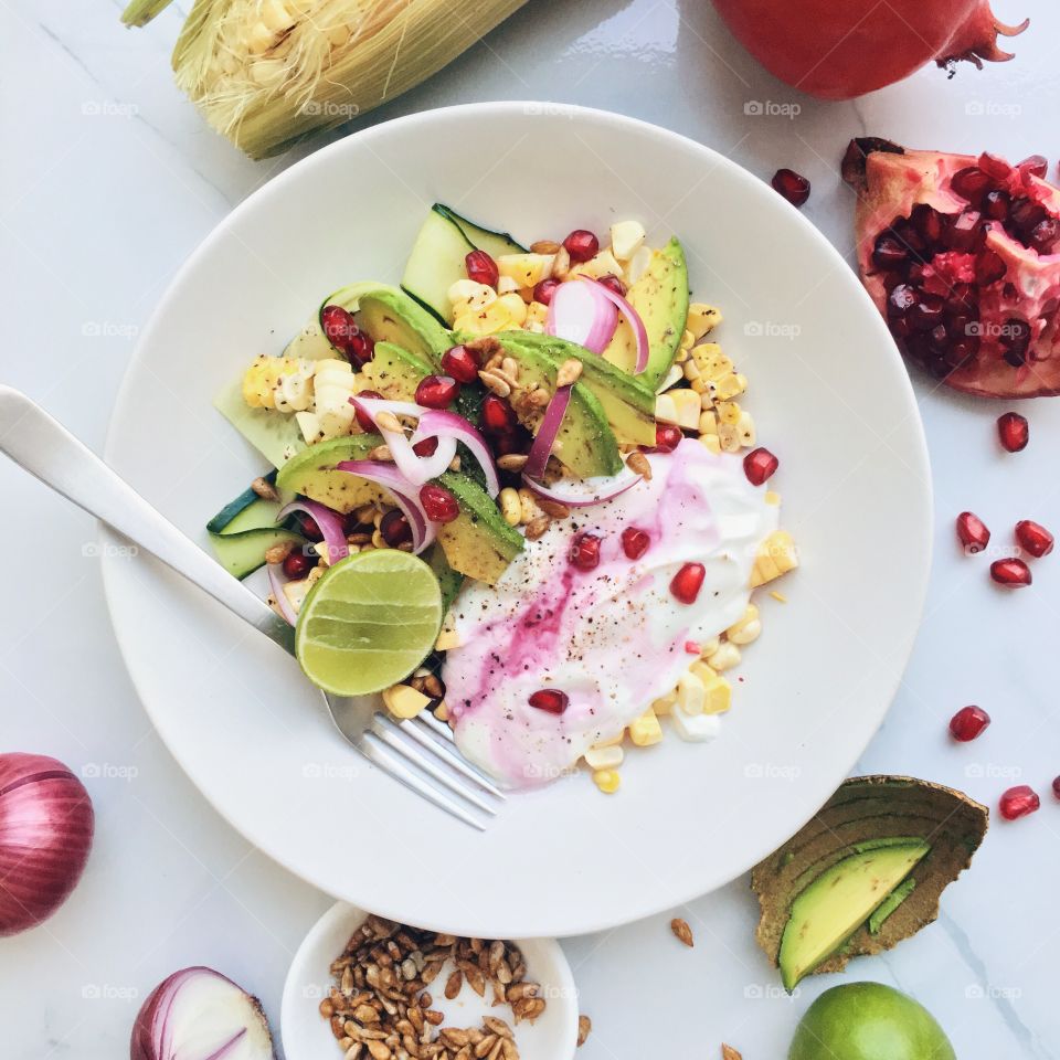 High angle view of salad
