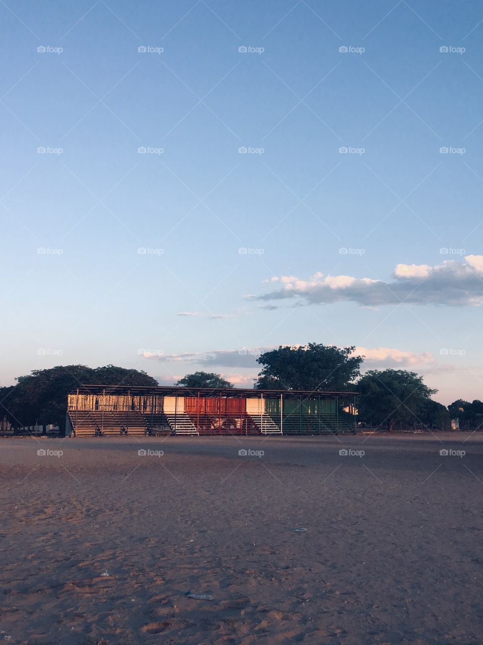 A local soccer stadium with the Namibian flag colors.