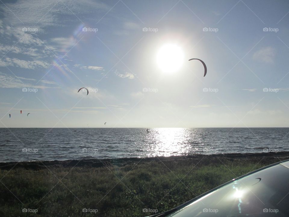 Morning of kitesurfing on Tampa Bay, Florida