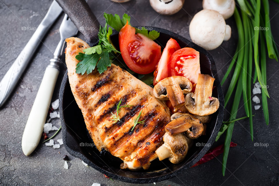 Chicken meat grill with salad 