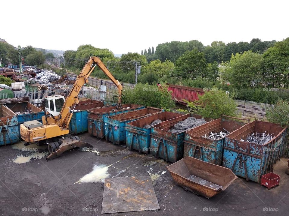 Morning at the scrap yard, the view from the bridge. England .