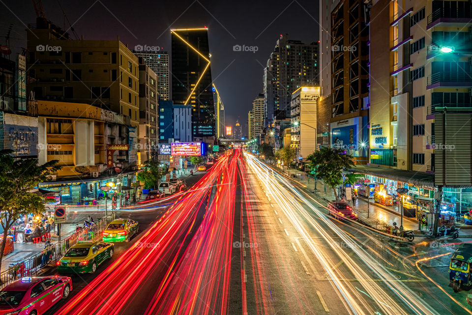 Beautiful light of vehicle on the long load in Bangkok Thailand