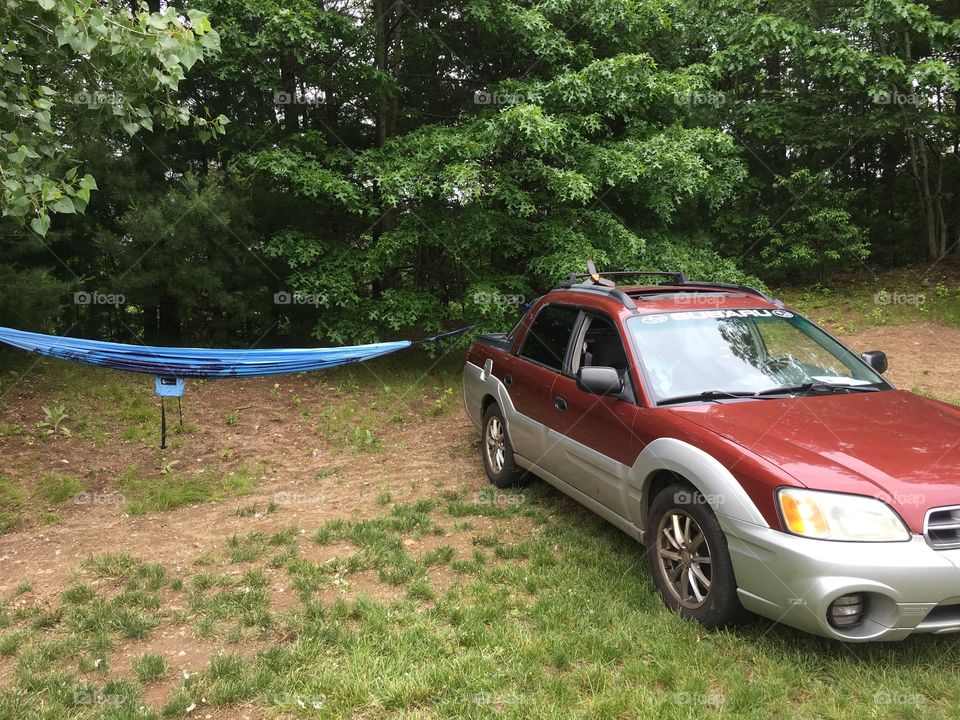 Hammock camping with a Subaru Baja