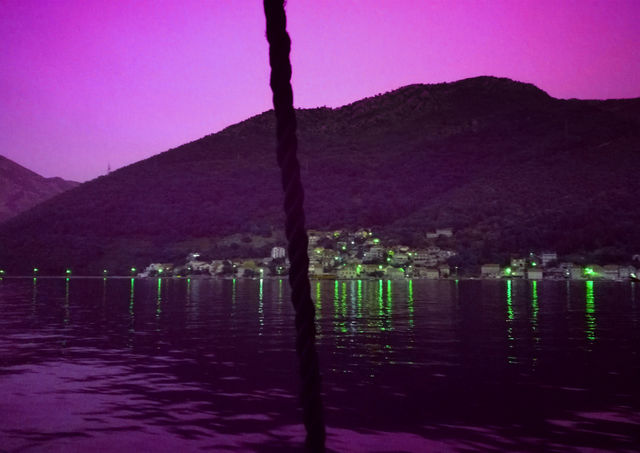 beautiful city and boka bay. mountains, sunset and sea