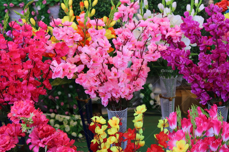 Artificial beatiful and colourfull flowers